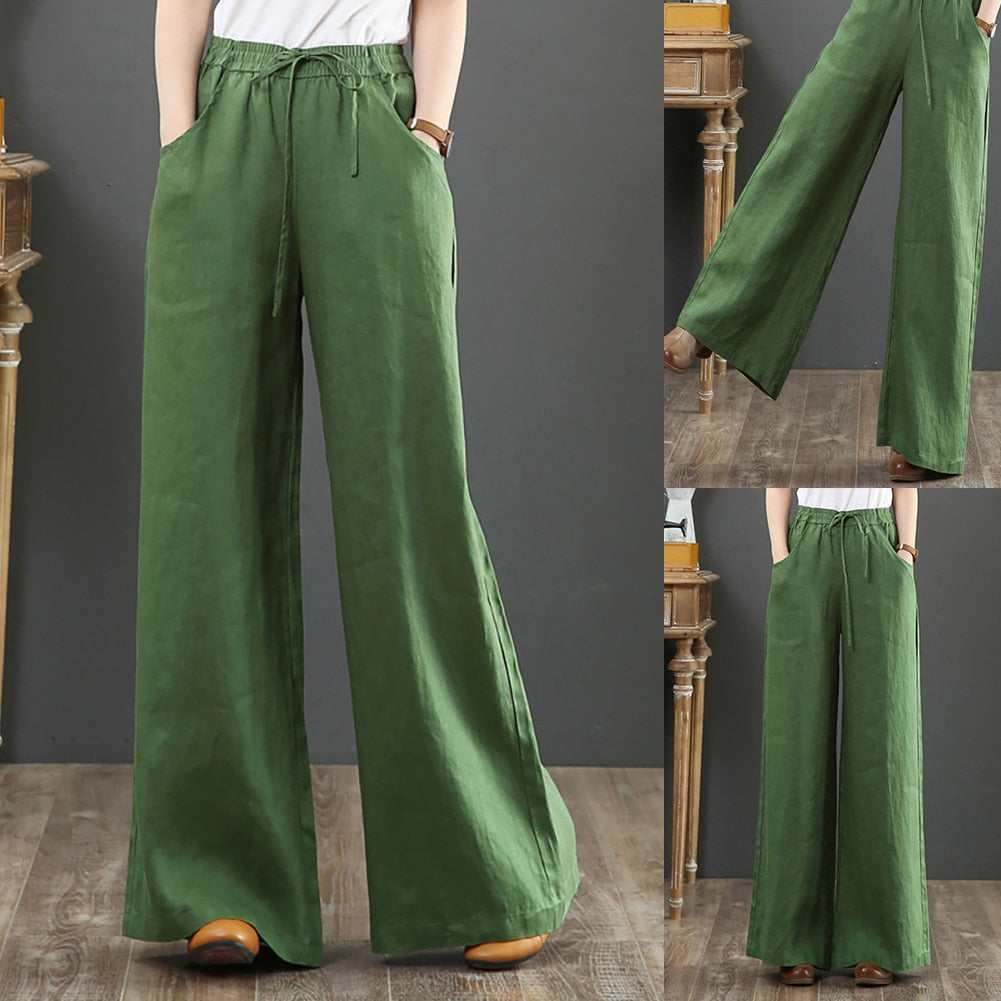 Calça Wide Leg Linho Com Amarração Large 16