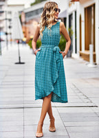 Vestido Mídi Transpassado com Amarração Azul 17