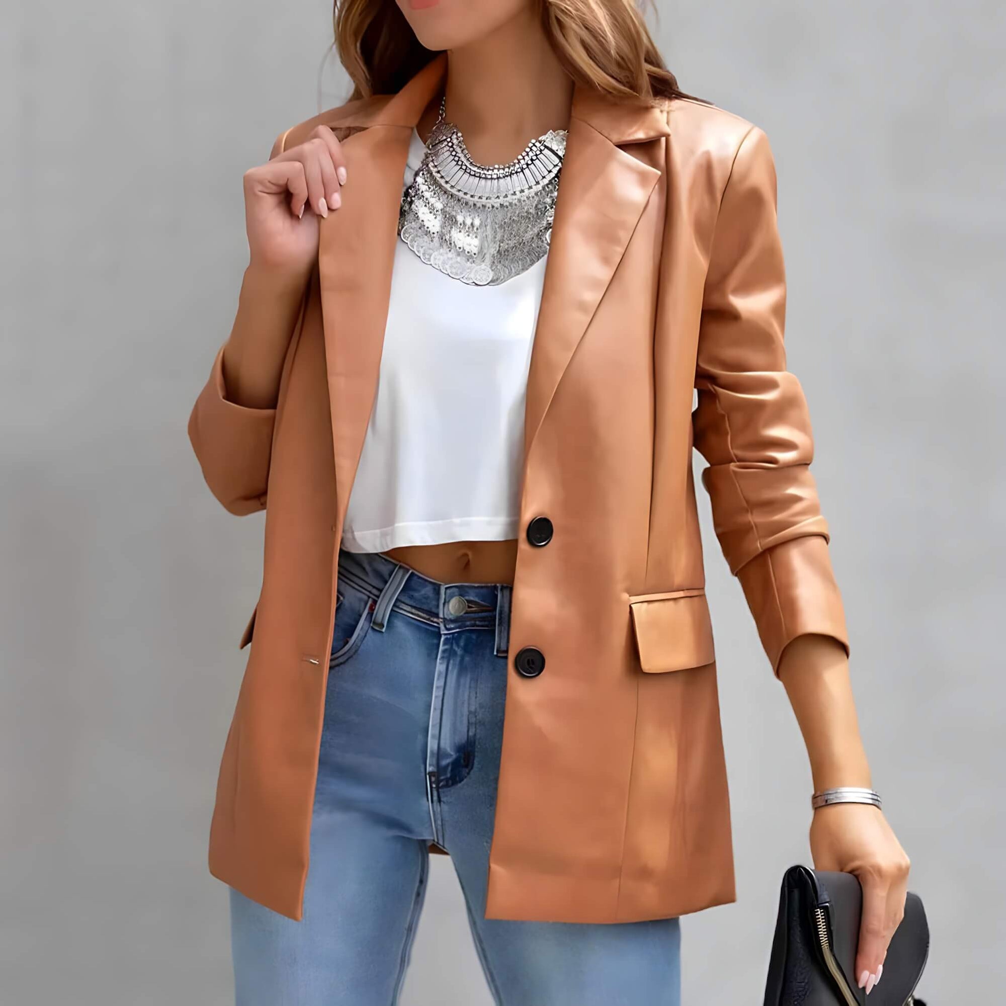 Jaqueta Feminina Alongada Caramelo 1