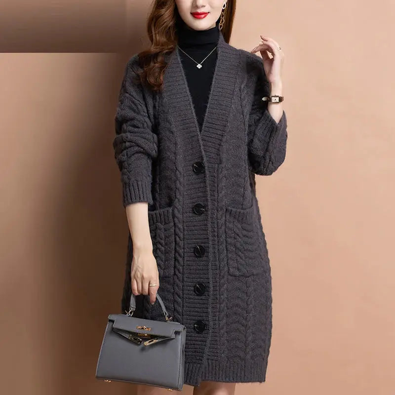 Cardigan Longo de Lã com Tranças e Botões Cinza 04