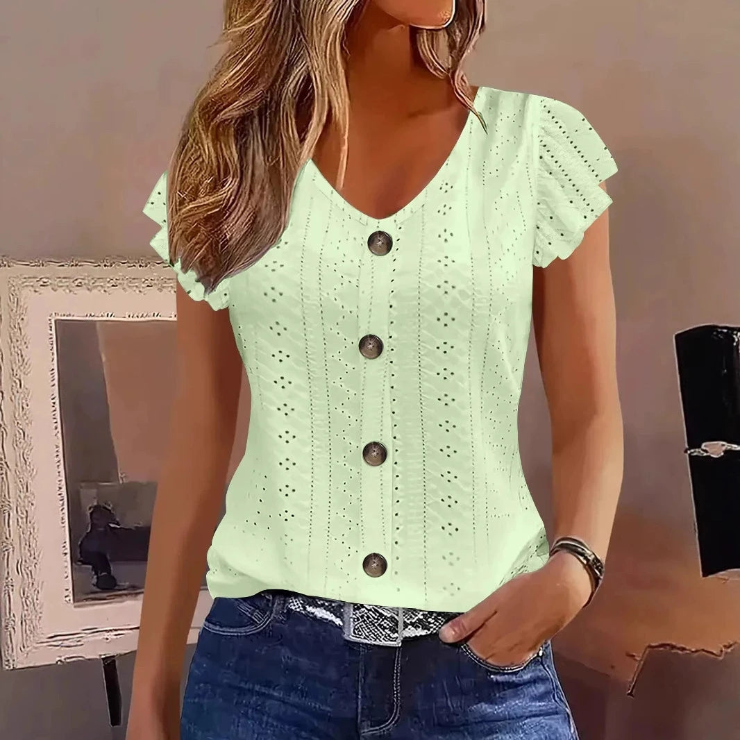 Blusa de Laise com Botões e Manga Babado Verde Claro 05