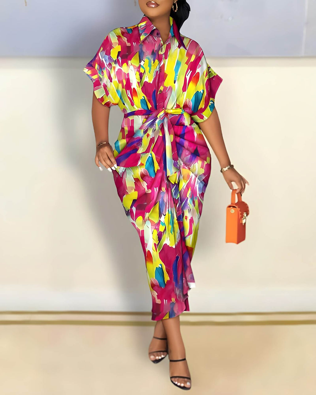 Vestido Longo com Abotoamento Amarelo 3