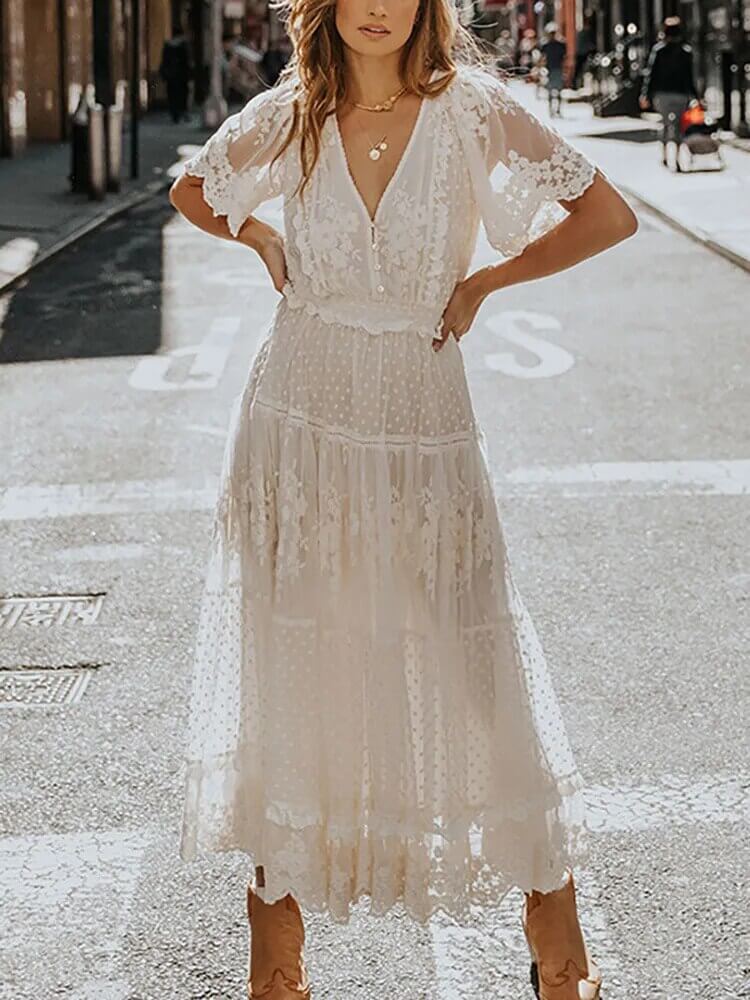 Vestido Longo de Laise Branco 3