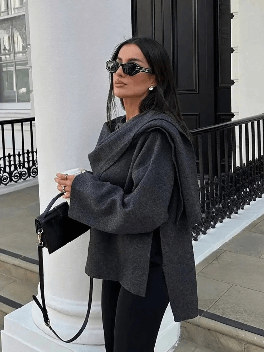 Casaco Cachecol Assimétrico Cinza Escuro 03