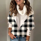 Suéter Feminino Casual Gola Alta Xadrez 2