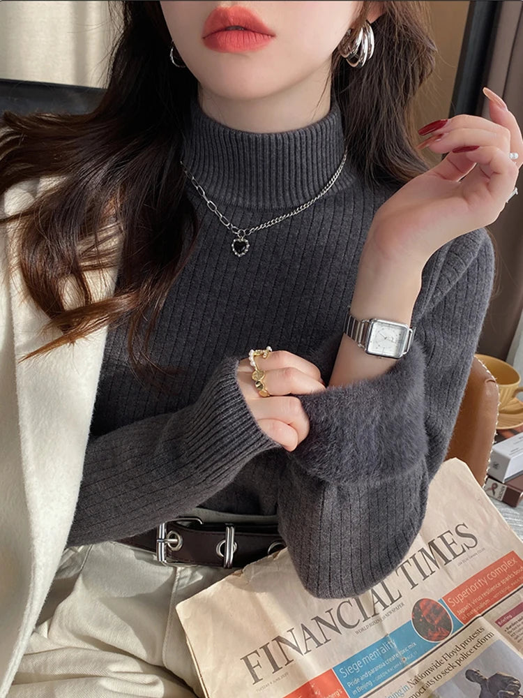 Suéter Feminino Gola Alta Térmico Cinza 05