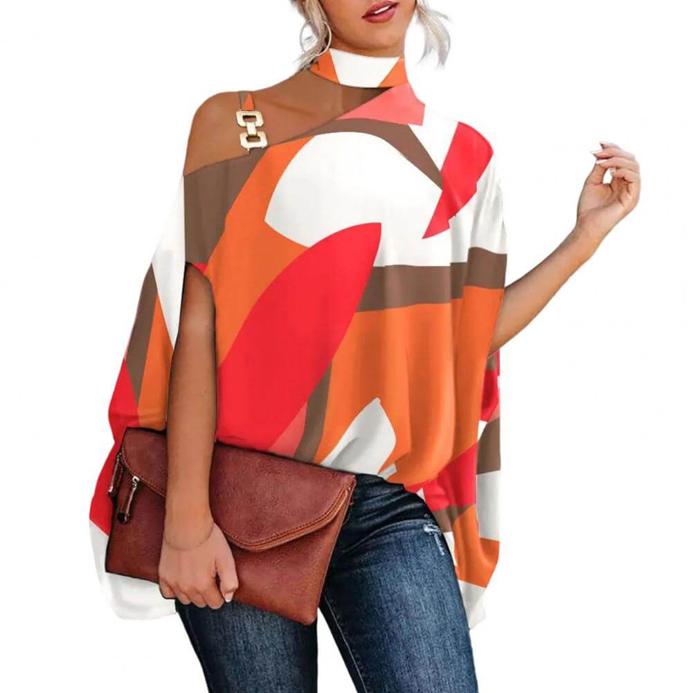 Blusa Gola Alta e Ombro Aberto Feminina