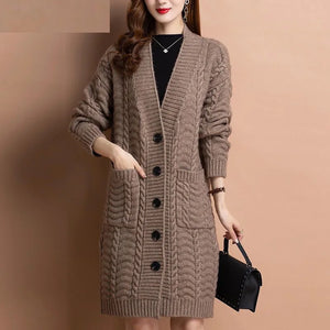 Cardigan Longo de Lã com Tranças e Botões Marrom 01