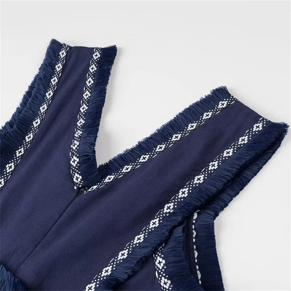 Vestido Longo Bordado Azul Marinho 05