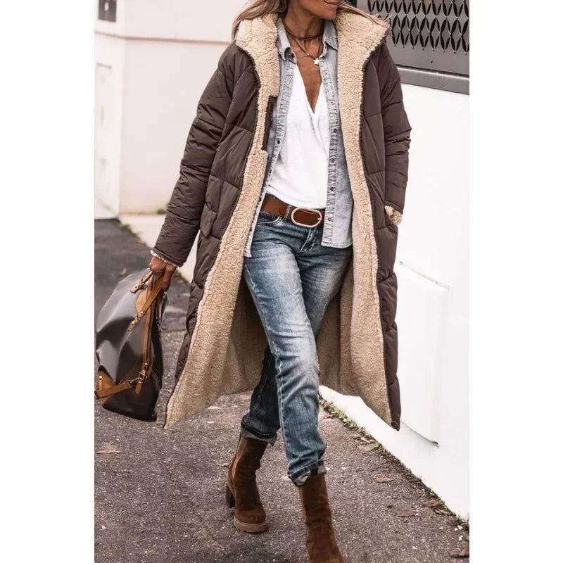 Jaqueta Feminina Longa Forrada Marrom 5