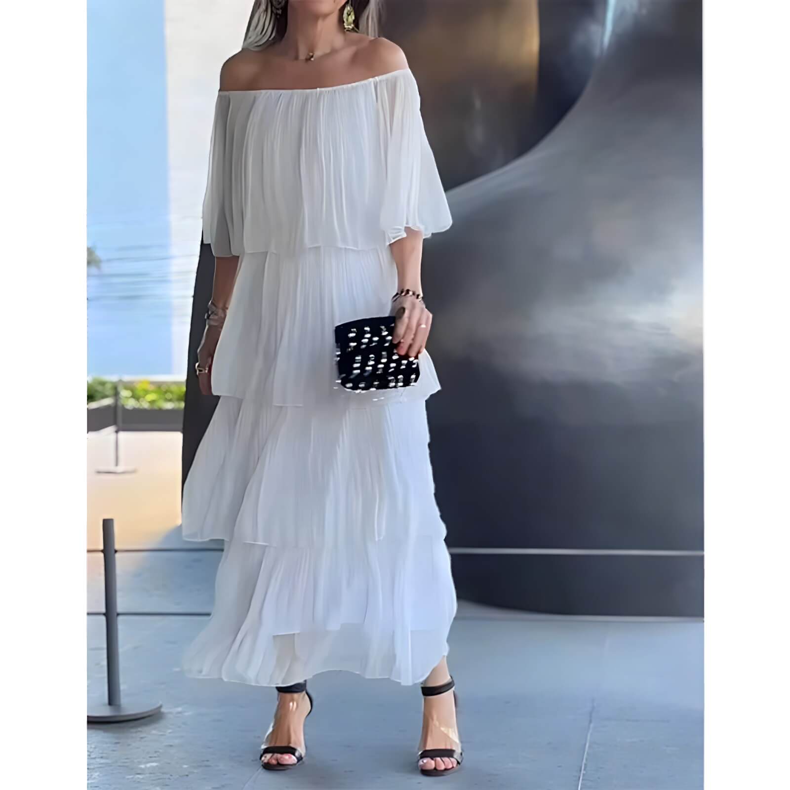Vestido Mídi de Chiffon Branco 6