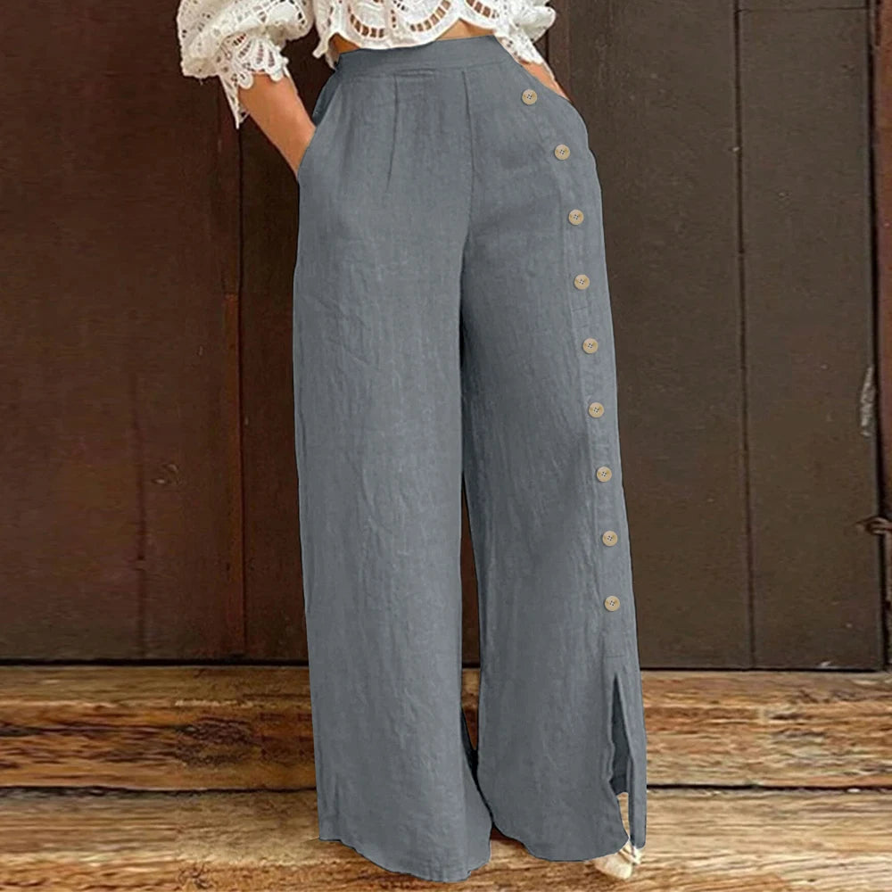 Calça Pantalona com Botões Laterais Solara