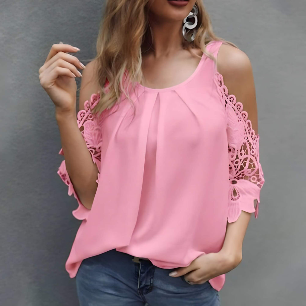 Blusa Casual Ombro Aberto Rosa 3
