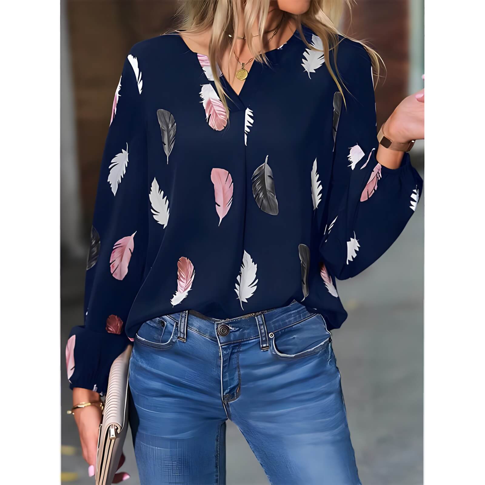 Blusa Casual de Chiffon Azul Marinho 3