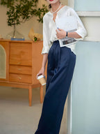 Calça Feminina de Cetim Azul Marinho 2