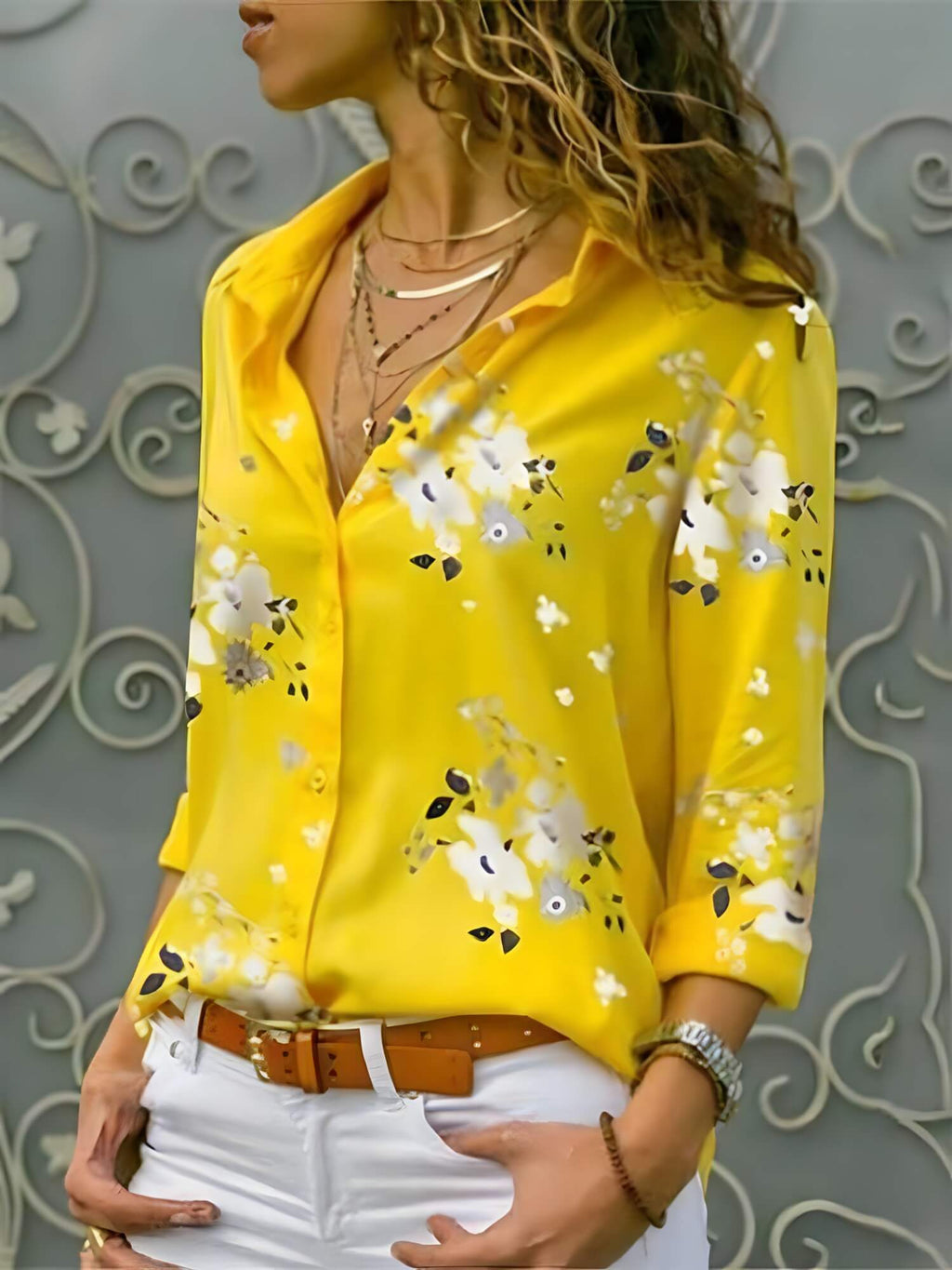 Camisa Casual de Chiffon Amarelo 2