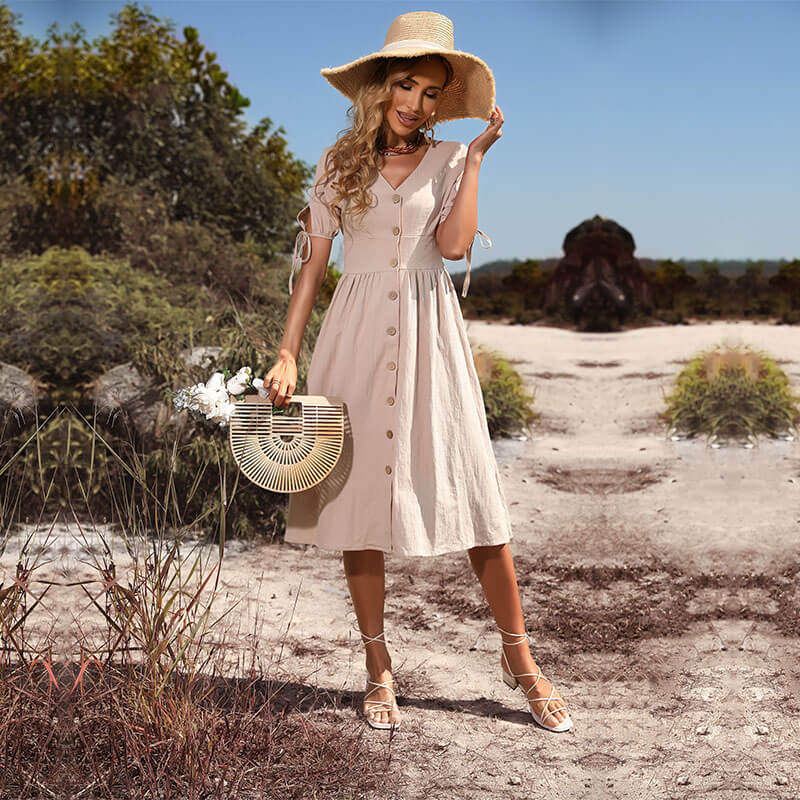 Vestido Mídi com Abotoamento Bege 2