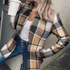 Casaco Feminino Longo Xadrez Cáqui 5