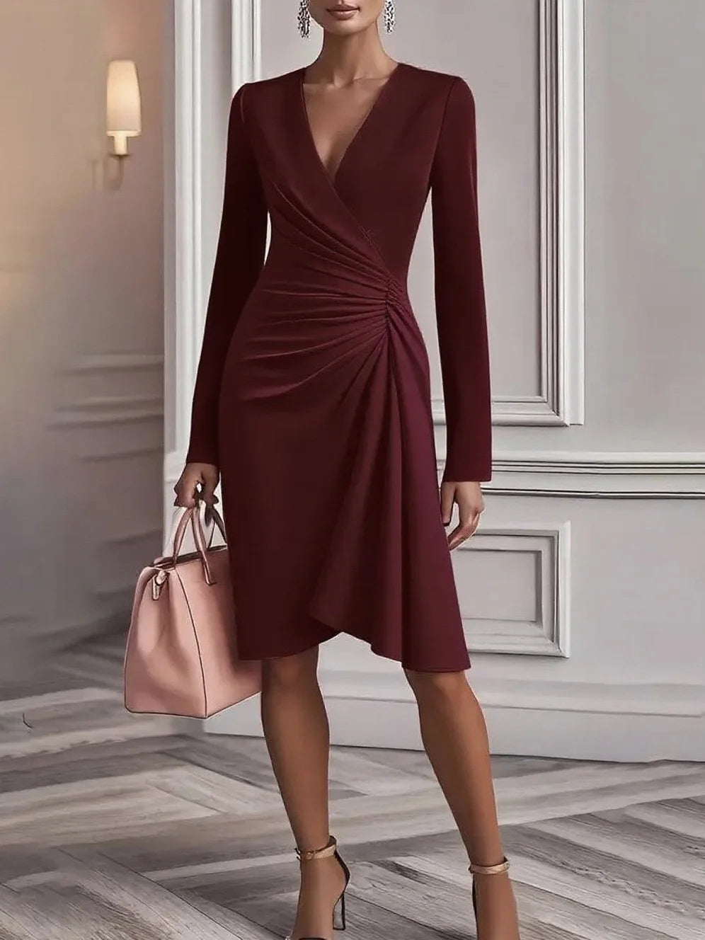 Vestido Midi Drapeado Bordô 02