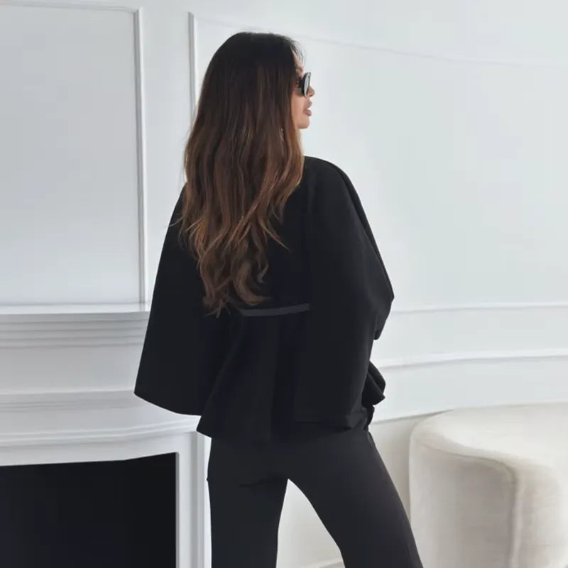 Poncho Feminino Casual Preto 4