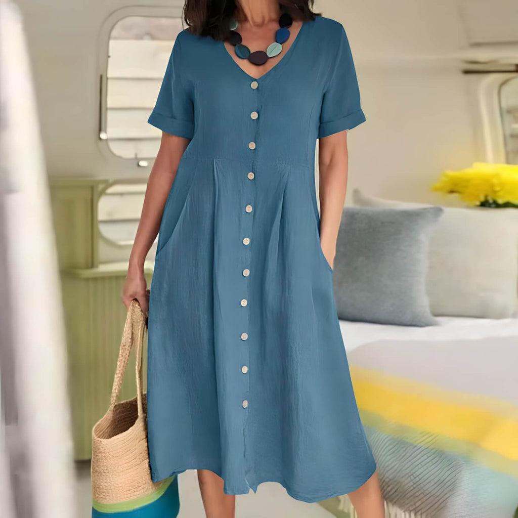 Vestido Mídi com Abotoamento Azul 1