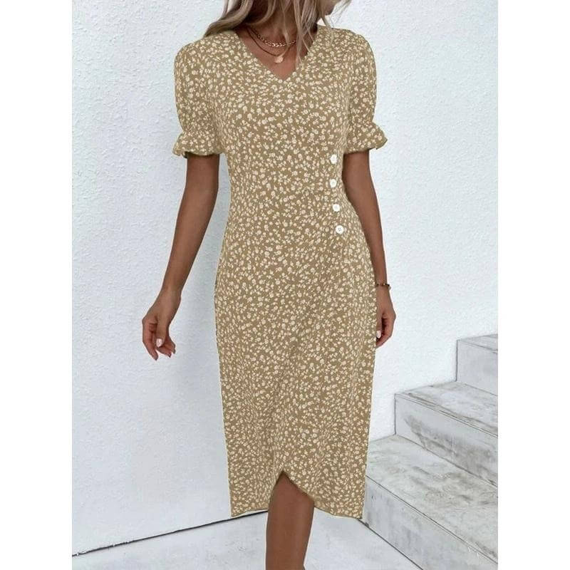 Vestido Mídi Transpassado Bege 4