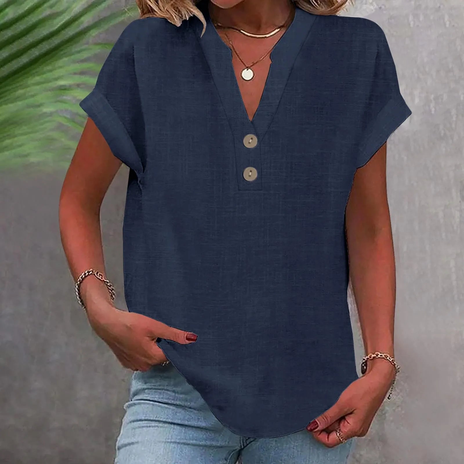 Blusa Casual com Botões Azul Marinho 07