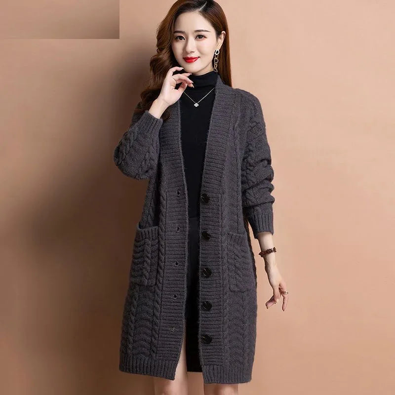 Cardigan Longo de Lã com Tranças e Botões Cinza 03