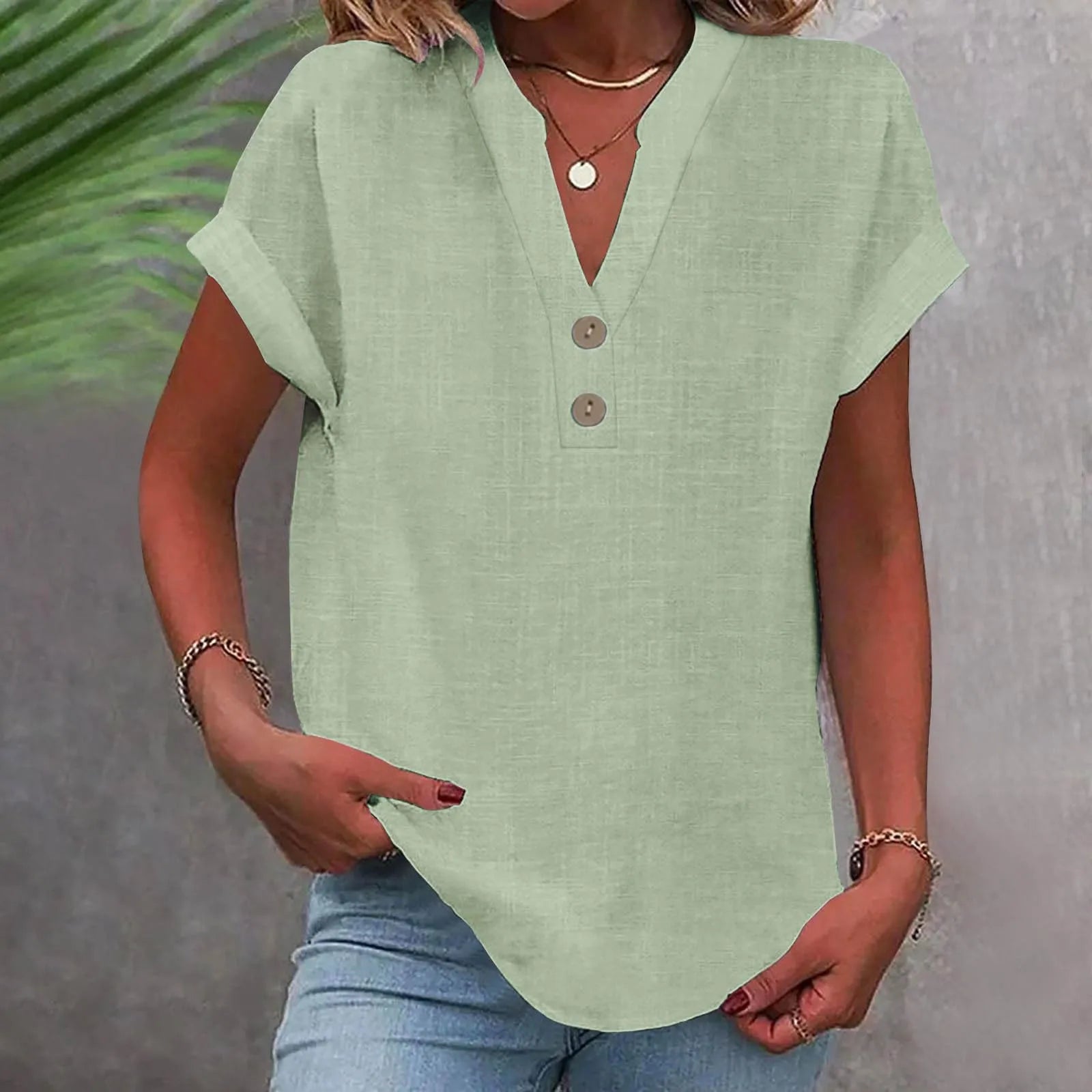 Blusa Casual com Botões Verde Menta 09