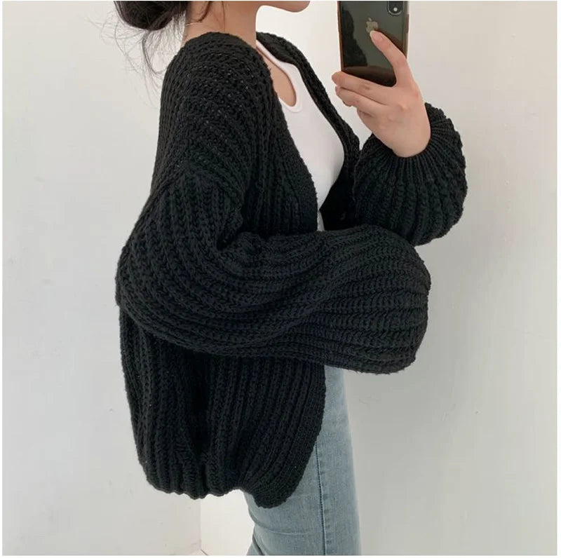 Cardigan de Tricot Ponto Aberto Preto 9