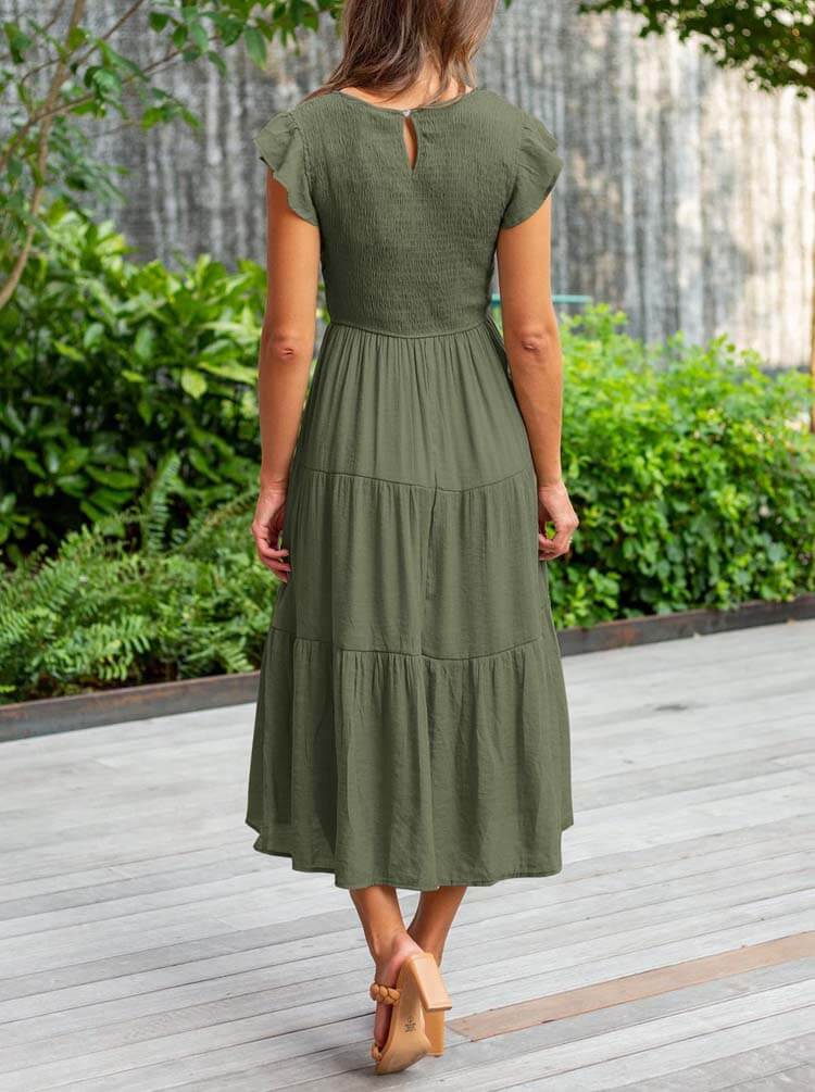 Vestido Mídi de Lástex Verde Militar 13
