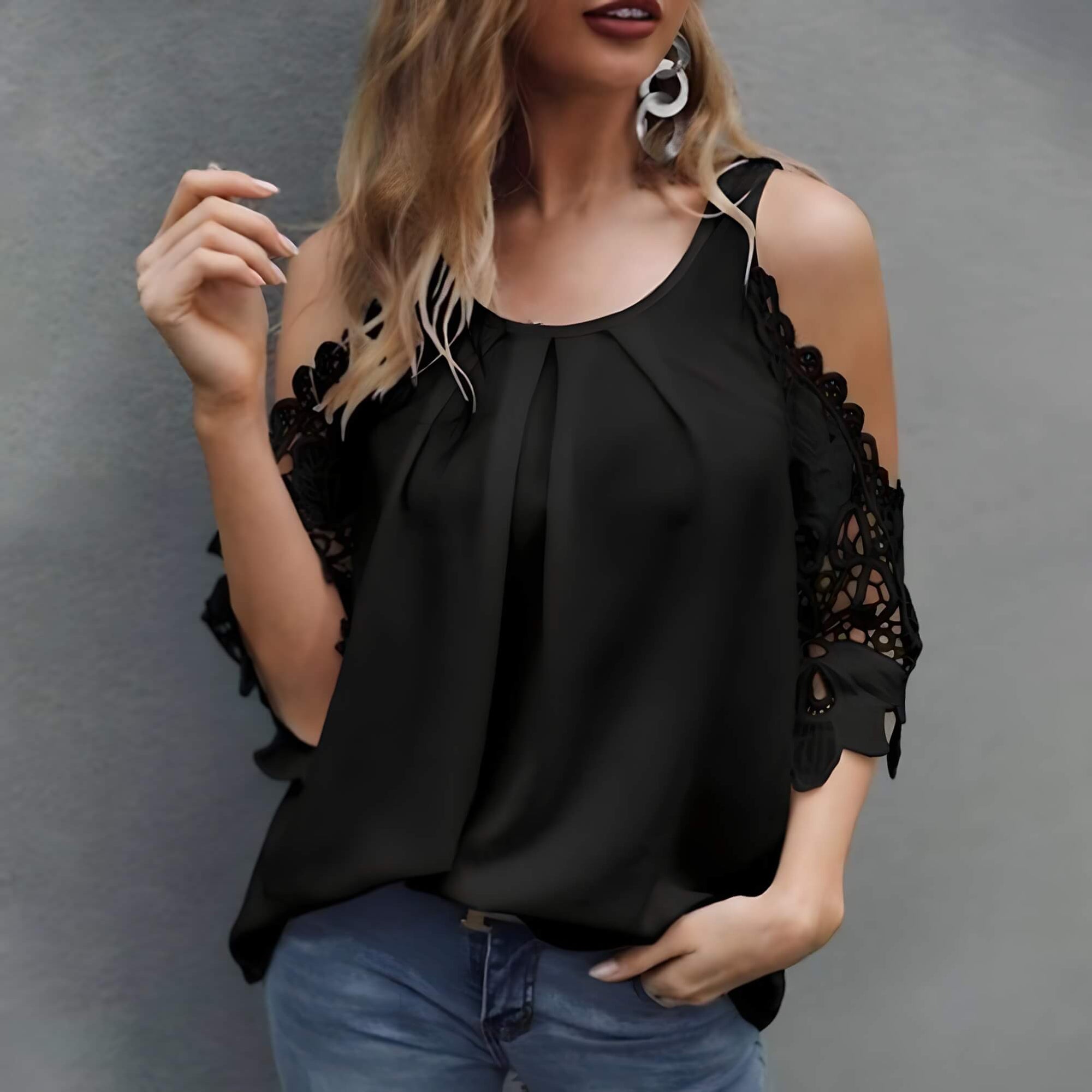 Blusa Casual Ombro Aberto Preto 2