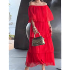 Vestido Mídi de Chiffon Vermelho1 