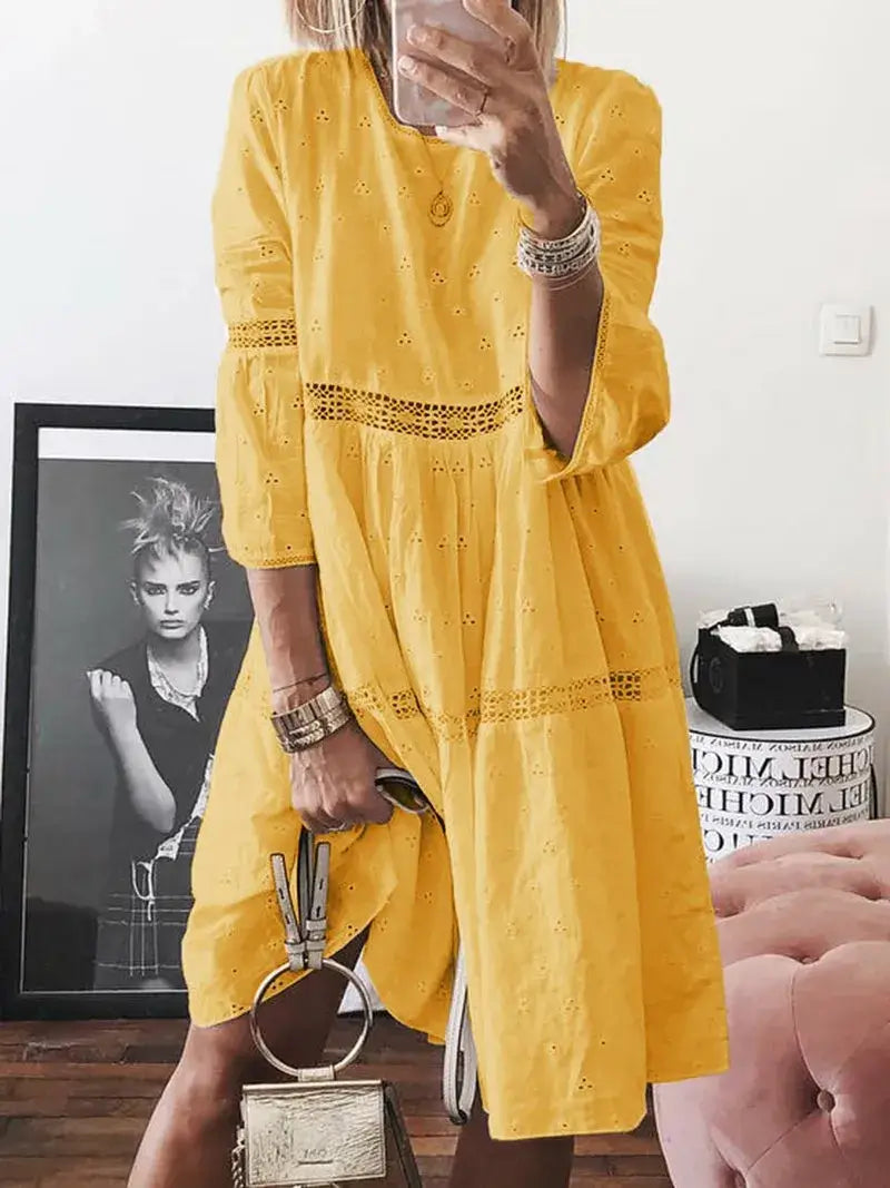 Vestido Mídi Manga E Saia De Camadas Marselha P / Amarelo 19