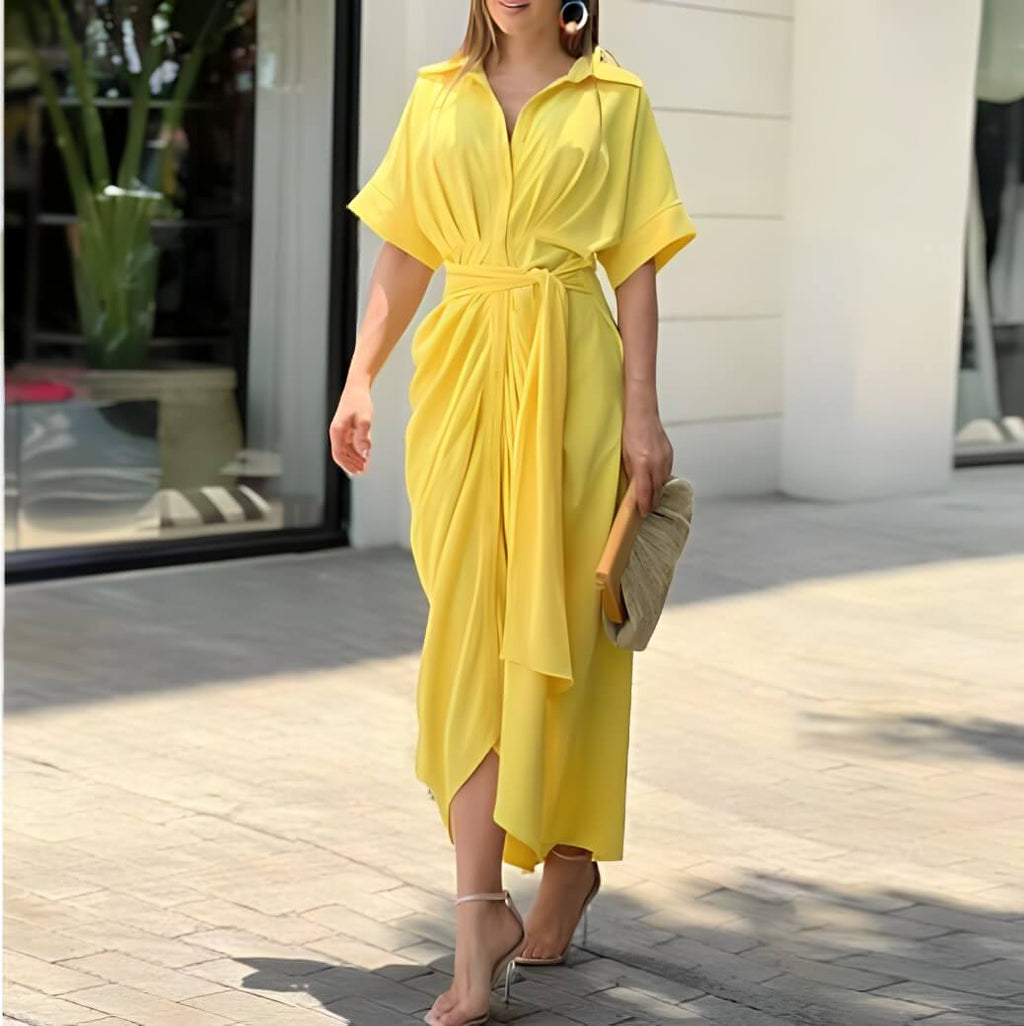 Vestido Mídi com Abotoamento Amarelo 5