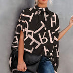 Blusa de Gola Alta Preto Estampado 2