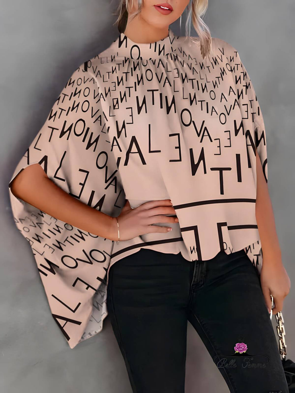 Blusa de Gola Alta Bege Estampado 4