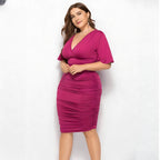 Vestido Elegante Drapeado Plus Size Rosa 9