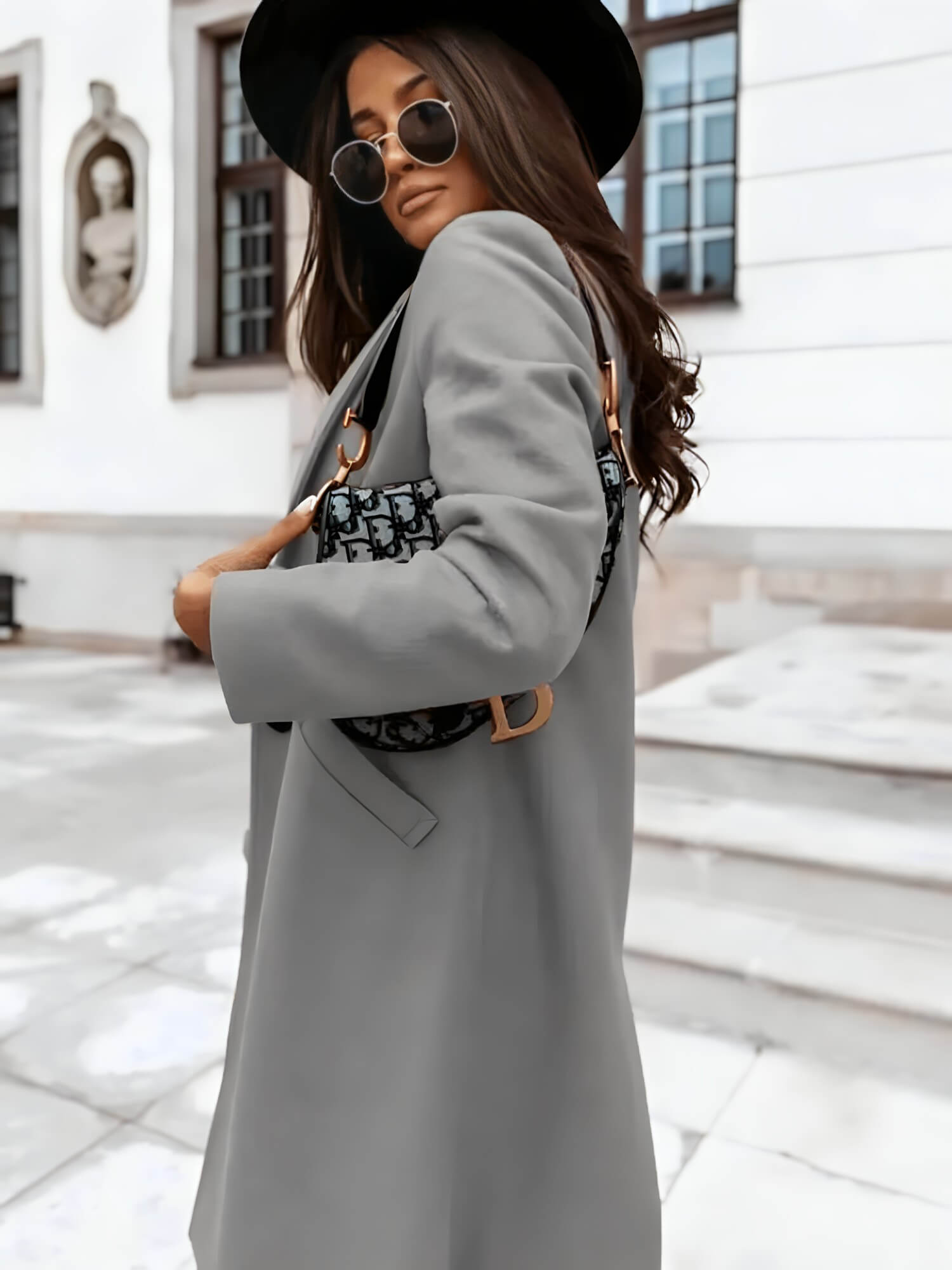 Casaco Feminino Alongado de Lã Batida Cinza 12