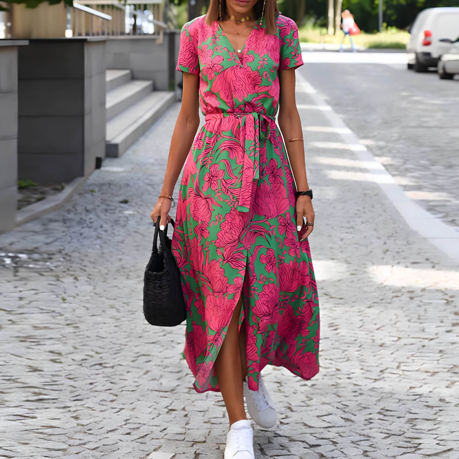 Vestido Mídi Transpassado Rosa 1