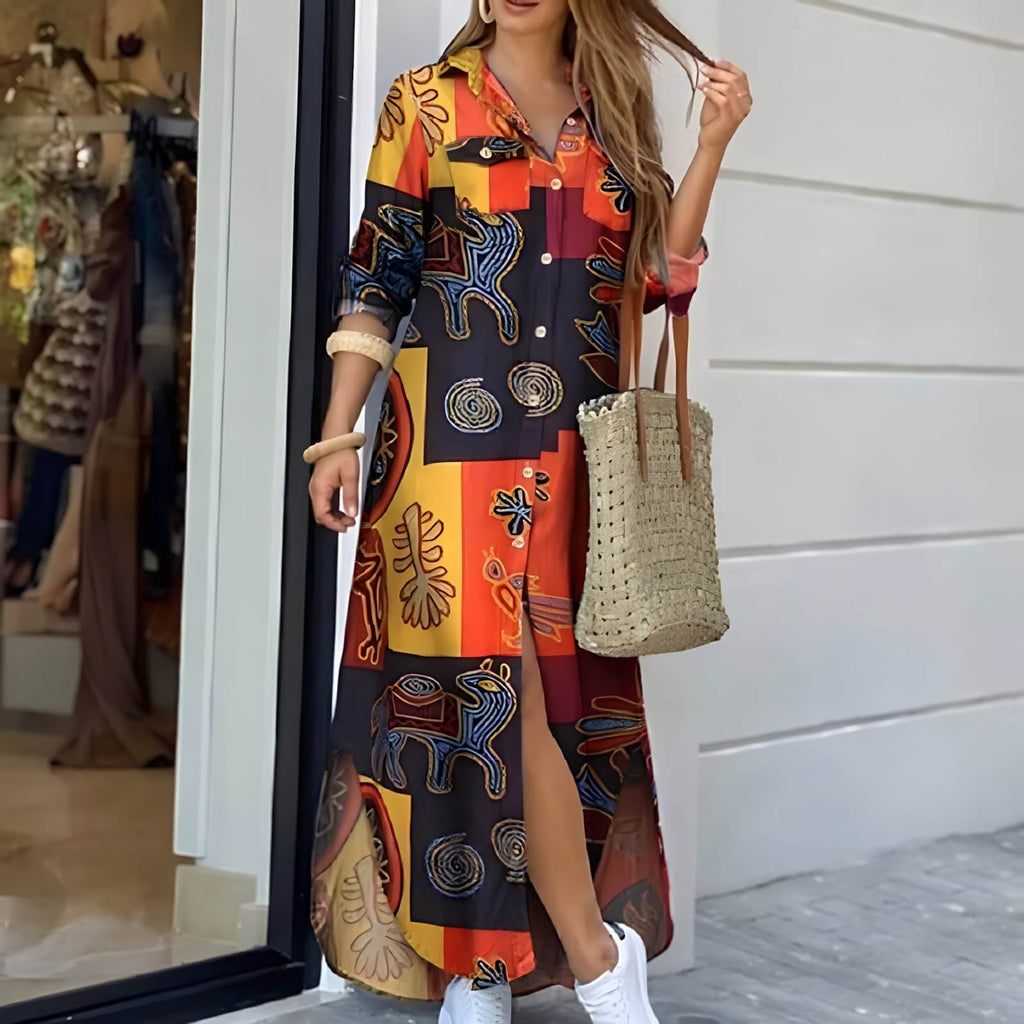 Vestido Longo com Abotoamento Laranja 7