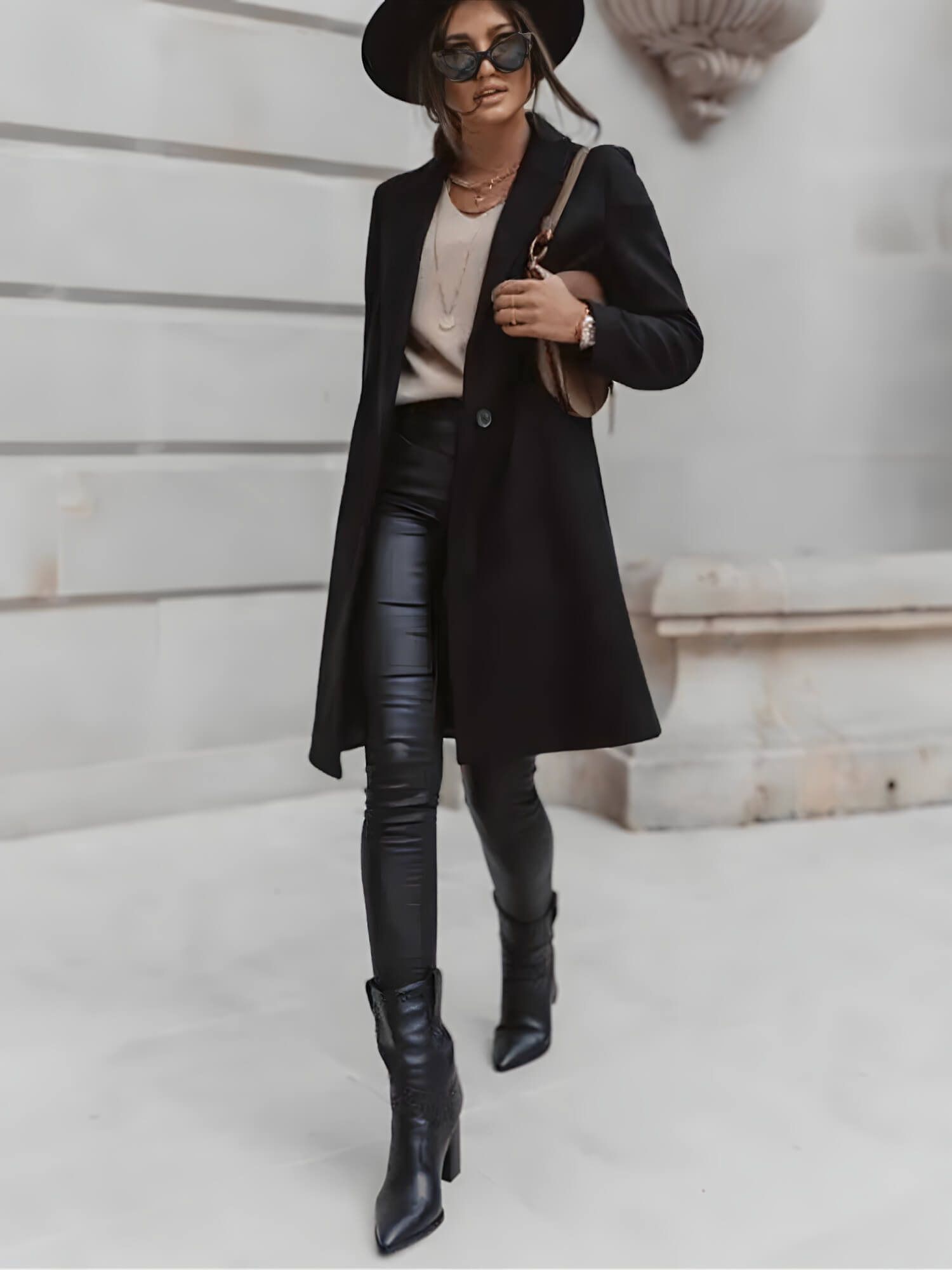 Casaco Feminino Alongado de Lã Batida Preto 9