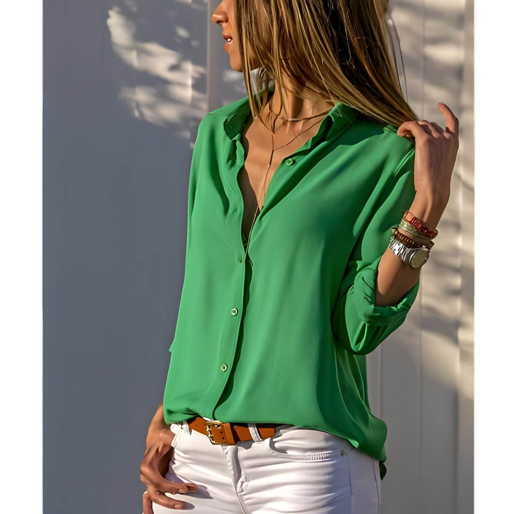 Camisa Clássica de Chiffon Verde 3