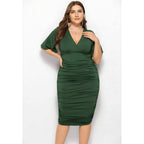 Vestido Elegante Drapeado Plus Size Verde 4
