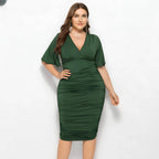 Vestido Elegante Drapeado Plus Size Verde 5