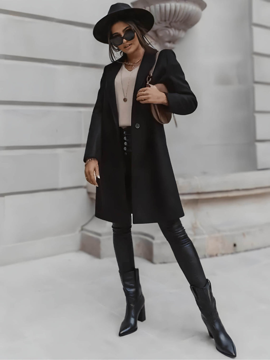 Casaco Feminino Alongado de Lã Batida Preto 7