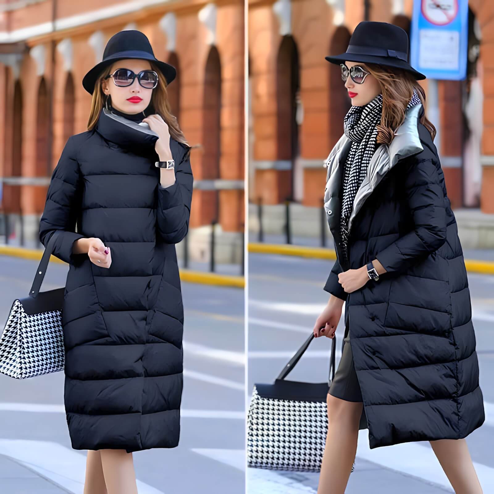 Casaco Feminino Puffer Alongado Dupla Face com Gola Alta Cyra