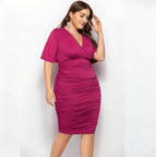 Vestido Elegante Drapeado Plus Size Rosa 2