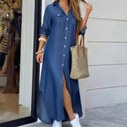 Vestido Longo com Abotoamento Azul 1