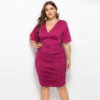 Vestido Elegante Drapeado Plus Size Rosa 1